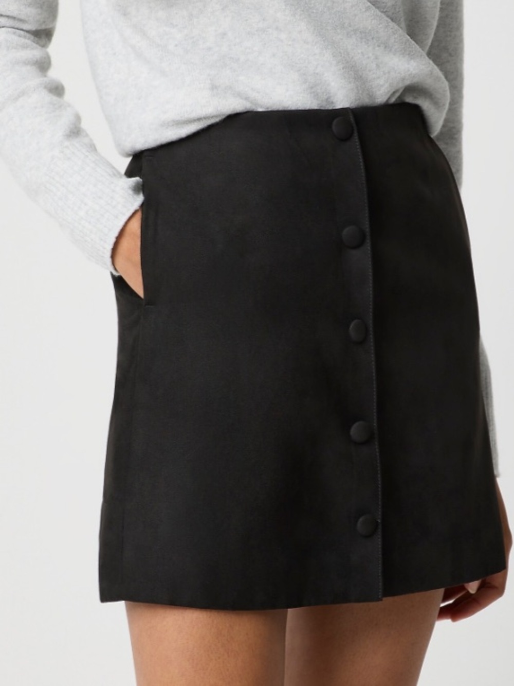 NWT J Crew Faux-Suede Button-Front A-Line Skirt - Black